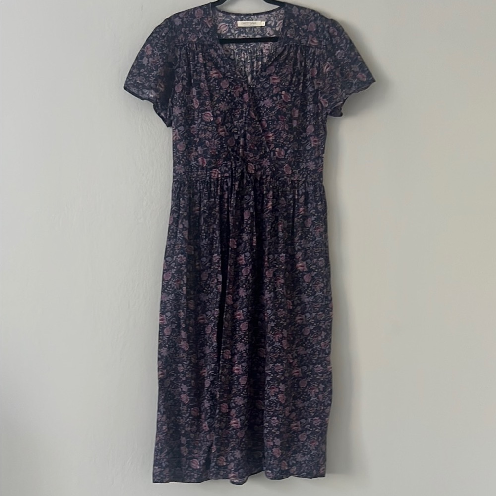 Christy Dawn Blue and Black Flutter Sleeve Midi Dress